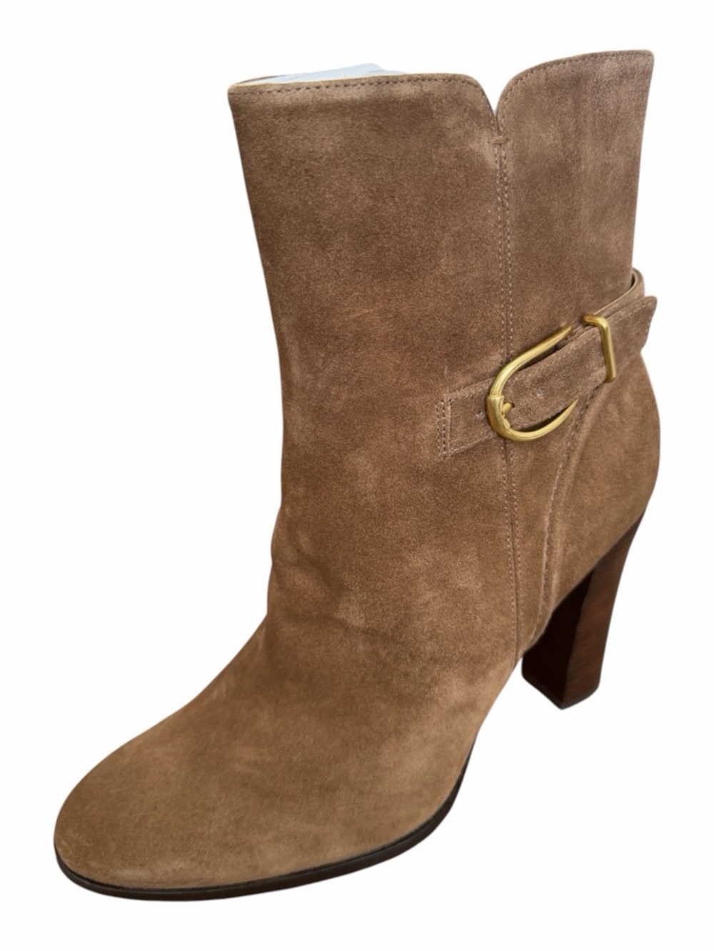 Veronica Beard Suede Ankle Boot in Chestnut with Gold Buckle - Picture 4 of 14